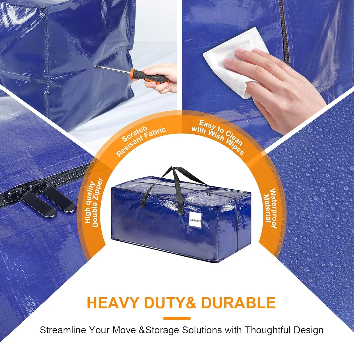 CHVEGLUZ 2 Packs Moving Bags Heavy Duty Extra Large,Storage Bags with Zipper&Handles, Sturdy&Durable Clothes Storage Bags Totes for College Dorm Essentials, Moving Boxes for College Supplies, Blue