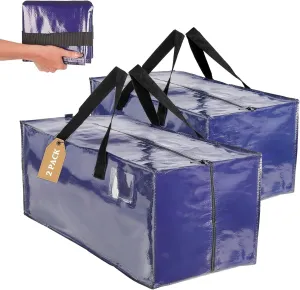 CHVEGLUZ 2 Packs Moving Bags Heavy Duty Extra Large,Storage Bags with Zipper&Handles, Sturdy&Durable Clothes Storage Bags Totes for College Dorm Essentials, Moving Boxes for College Supplies, Blue
