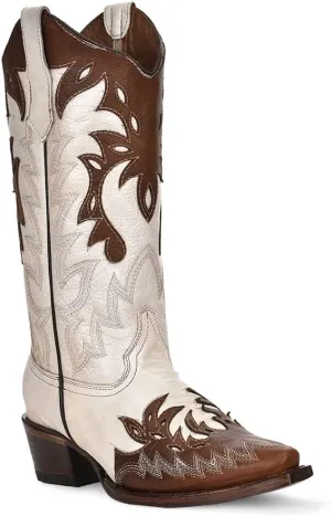 Circle G by Corral Pearl White/Cognac Overlay Women's Snip Toe Western Boots L6032