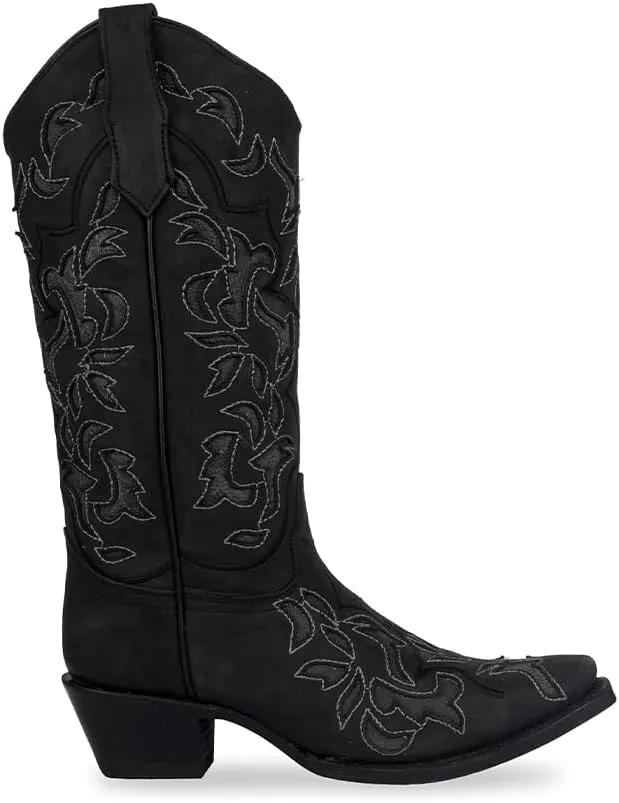 Circle G LADIE'S BLACK/GREY INLAY & EMBROIDERY 43.8 X 34.8 X 11.0 SOLE,COWHIDE LEATHER, WESTERN BOOT, L6033