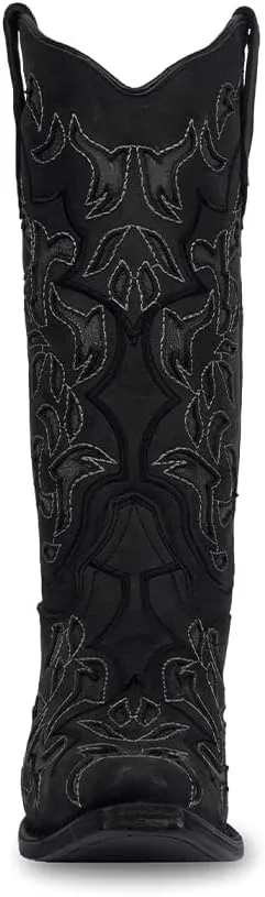 Circle G LADIE'S BLACK/GREY INLAY & EMBROIDERY 43.8 X 34.8 X 11.0 SOLE,COWHIDE LEATHER, WESTERN BOOT, L6033