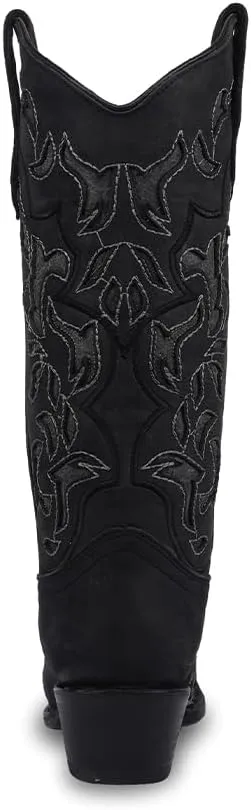 Circle G LADIE'S BLACK/GREY INLAY & EMBROIDERY 43.8 X 34.8 X 11.0 SOLE,COWHIDE LEATHER, WESTERN BOOT, L6033