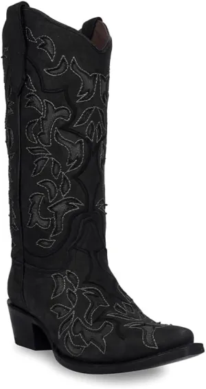 Circle G LADIE'S BLACK/GREY INLAY & EMBROIDERY 43.8 X 34.8 X 11.0 SOLE,COWHIDE LEATHER, WESTERN BOOT, L6033