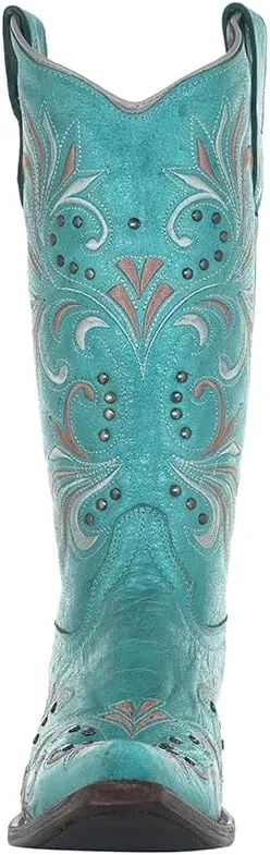 Circle G LADIE'S BLUE EMBROIDERY & STUDS 43.8 X 34.8 X 11.0 SOLE,COWHIDE LEATHER, WESTERN BOOT, L5965