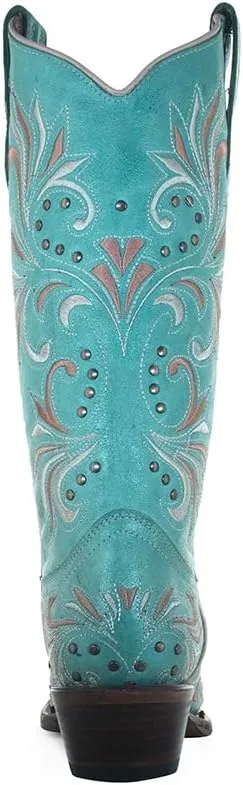 Circle G LADIE'S BLUE EMBROIDERY & STUDS 43.8 X 34.8 X 11.0 SOLE,COWHIDE LEATHER, WESTERN BOOT, L5965