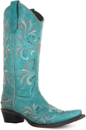 Circle G LADIE'S BLUE EMBROIDERY & STUDS 43.8 X 34.8 X 11.0 SOLE,COWHIDE LEATHER, WESTERN BOOT, L5965