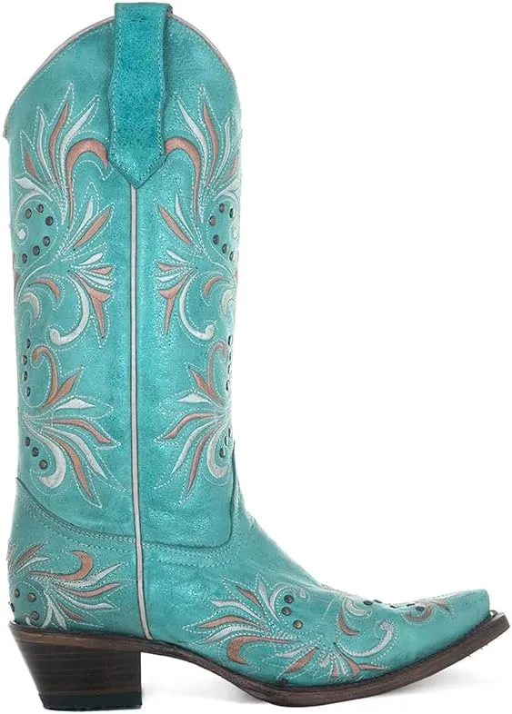 Circle G LADIE'S BLUE EMBROIDERY & STUDS 43.8 X 34.8 X 11.0 SOLE,COWHIDE LEATHER, WESTERN BOOT, L5965
