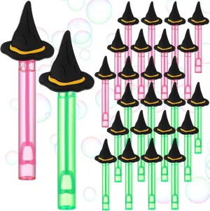 Civaner 24 Pcs Pink and Green Witch Theme Birthday Party Favors Supplies Witch Hat Mini Bubble Wands Wands Bulk for Gifts, Prizes, Goodie Bag Stuffers, Outdoor Indoor Activities
