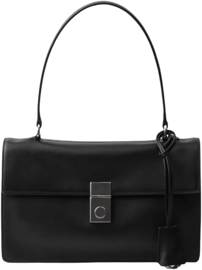 Classic Minimalist Leather Shoulder Bag with Metal Clasp, Available in Black and Ivory