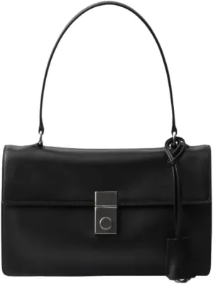 Classic Minimalist Leather Shoulder Bag with Metal Clasp, Available in Black and Ivory