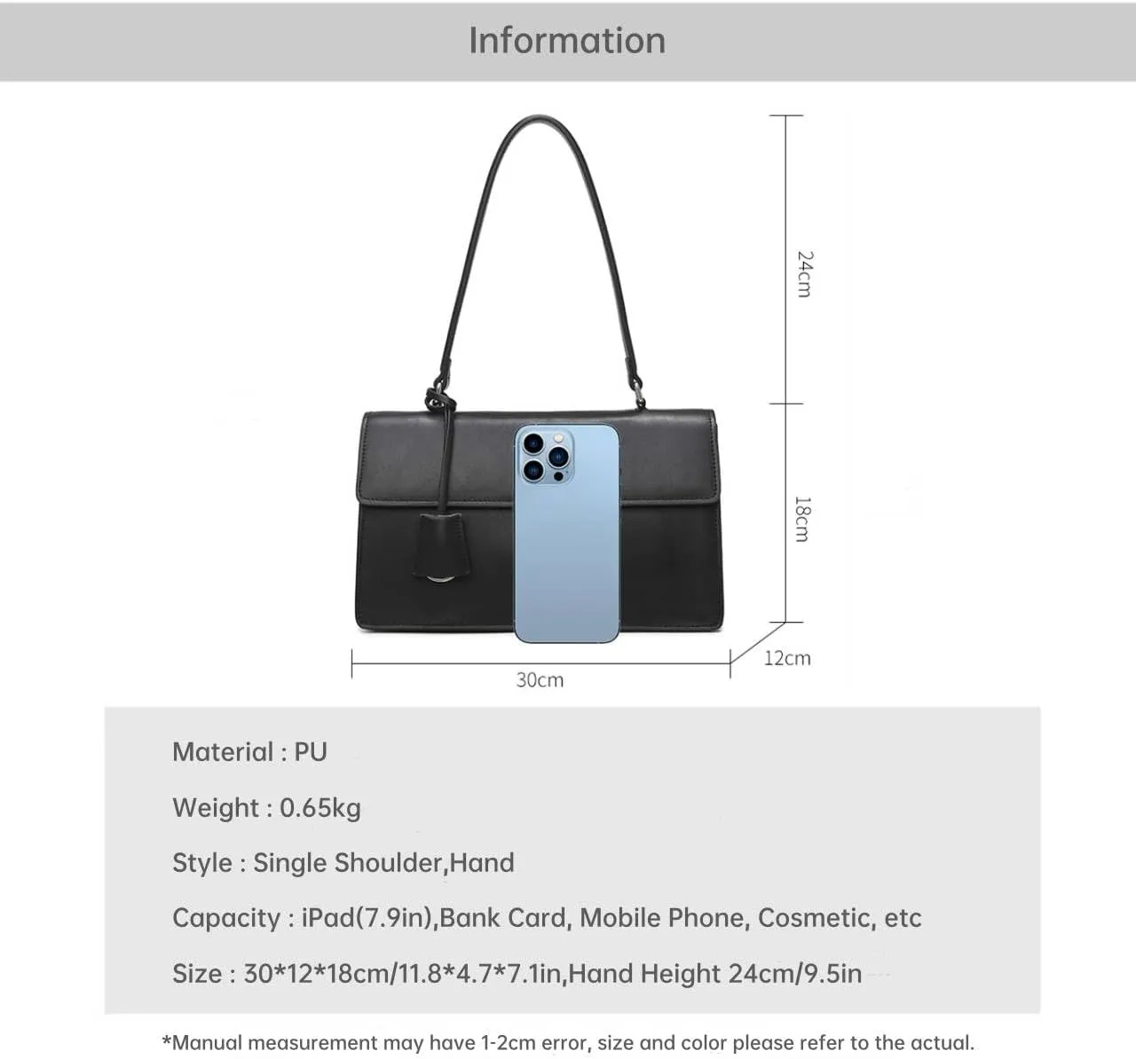 Classic Minimalist Leather Shoulder Bag with Metal Clasp, Available in Black and Ivory