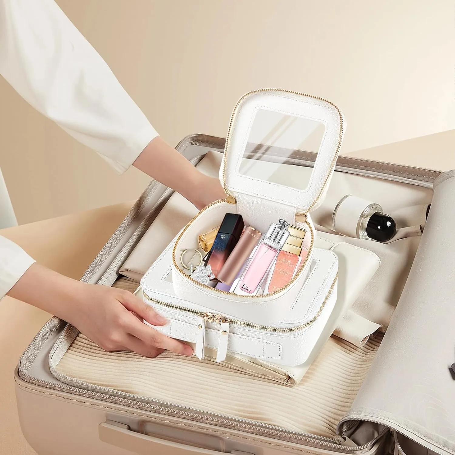 Clear Toiletry Bag and Mini Makeup Bag with Zipper Set is a Convenient, Waterproof Toiletry Bag for Travel and Essentials for Women on the Go(White, M MINI)