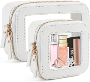 Clear Toiletry Bag and Mini Makeup Bag with Zipper Set is a Convenient, Waterproof Toiletry Bag for Travel and Essentials for Women on the Go(White, M MINI)