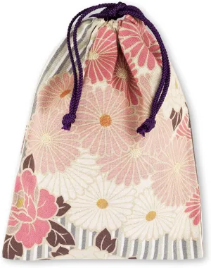 Cloth Pouches with Drawstring 9.8 x 7.5 inches (25 x 19 cm) Japanese Pattern (Retro Flower/Pinkbeige),Cloth Gift Bag,Fabric Pouch, Made in Japan