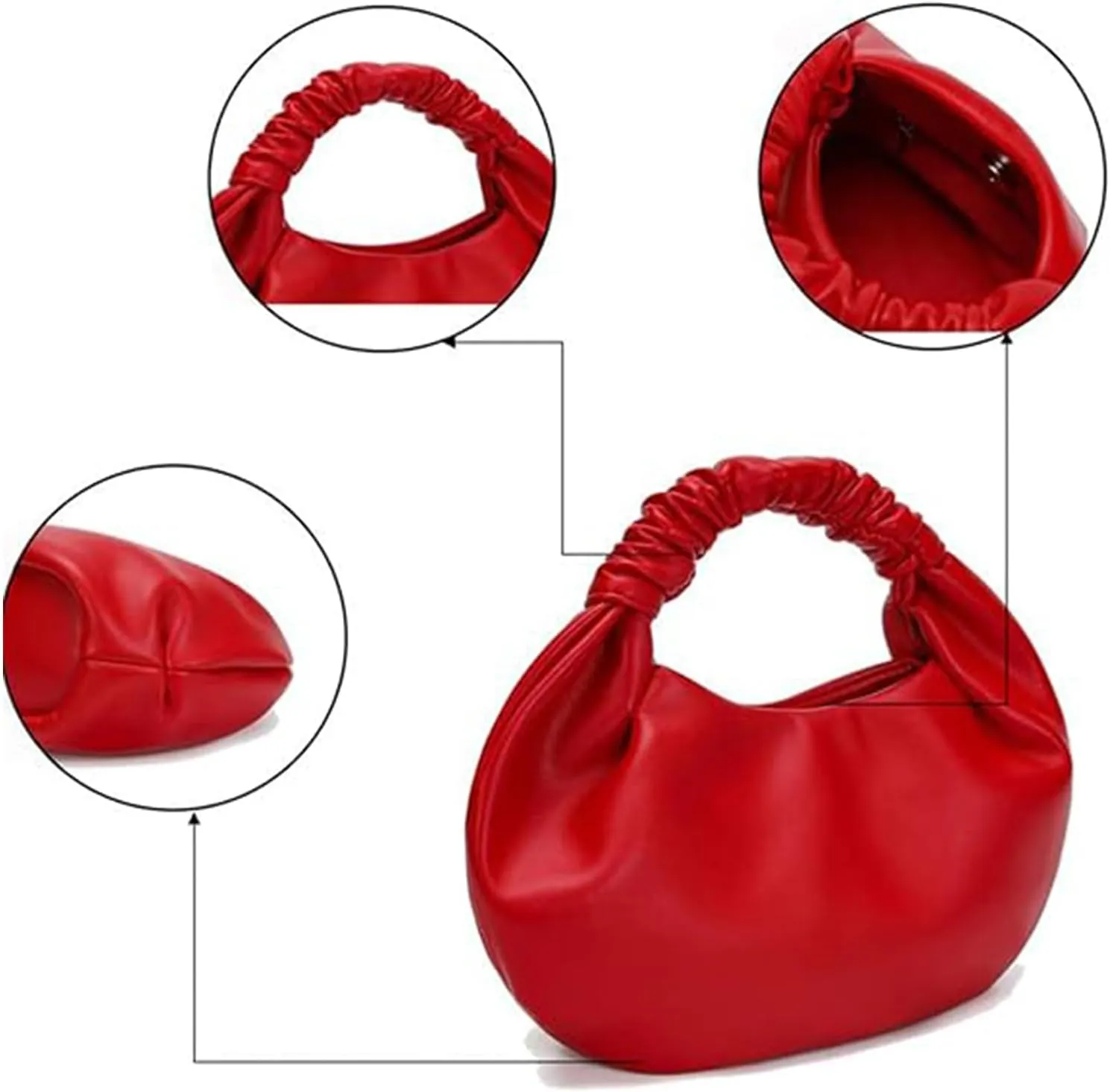 Cloud Pouch Bag Women Shoulder Handbag Soft Vegan Leather Vintage Hobo Mini Small Purses Ruched Cloud Bags