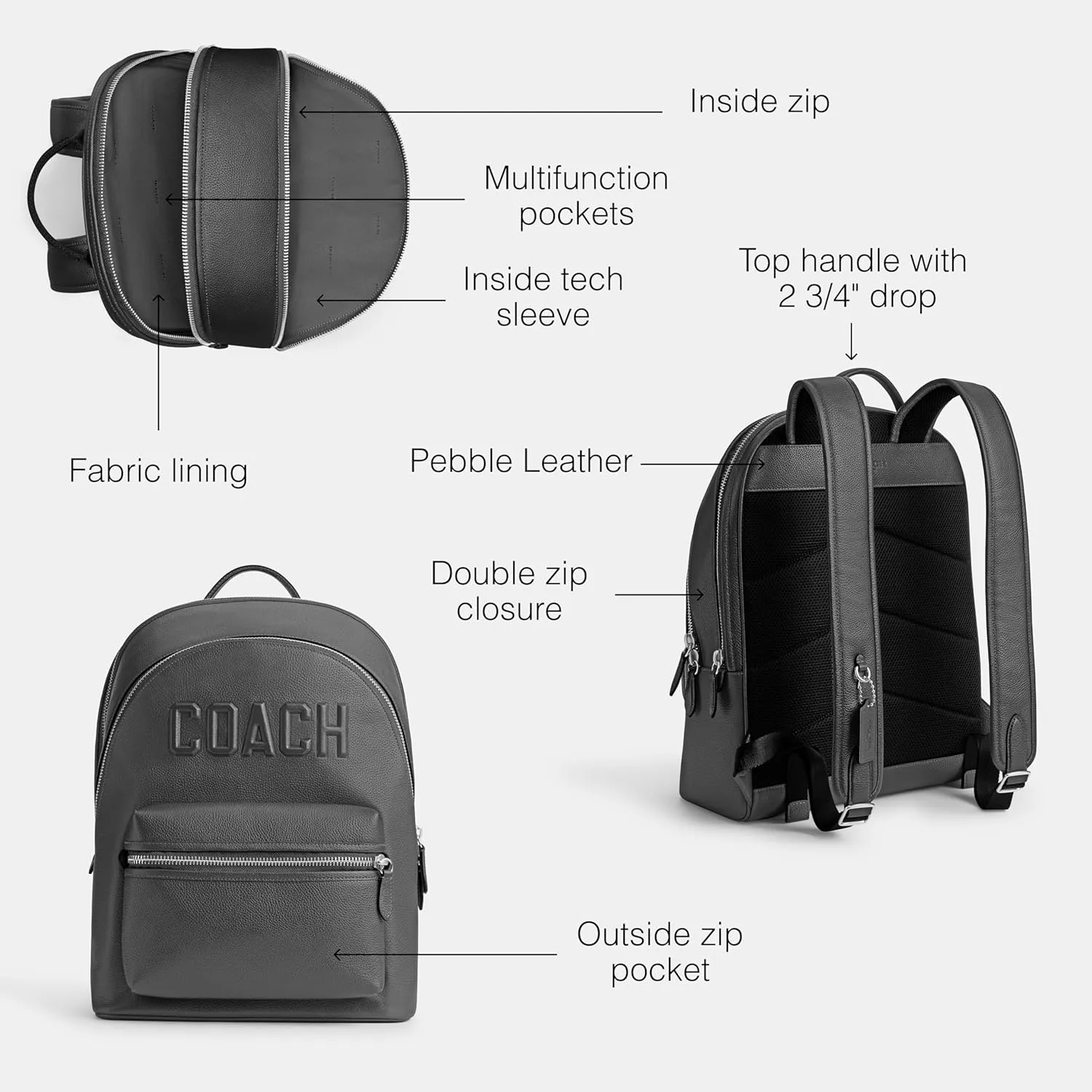 COACH Men's Charter Backpack Graphic, Charcoal, One Size