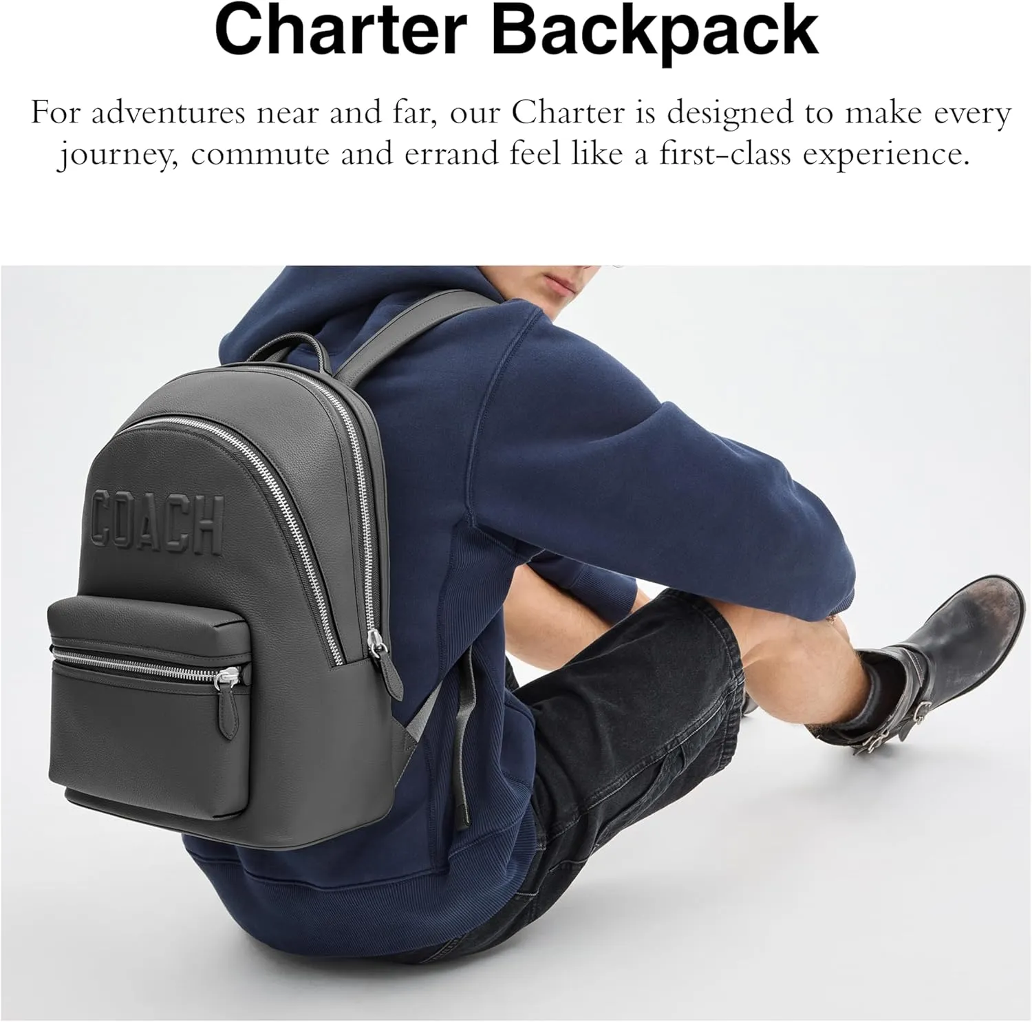 COACH Men's Charter Backpack Graphic, Charcoal, One Size