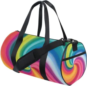 Concentric Rainbow, Spectrum Spirally Lines, Twisting Rotating lines Portable Gym Bag, Travel Bag, Luggage bag, Sports Bag, Toiletry Bag with Handles, Detachable Shoulder Strap 17.6 x 9 x 9 inch