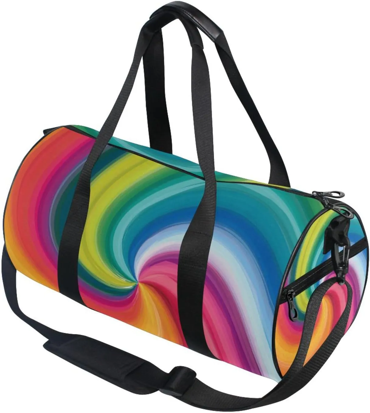 Concentric Rainbow, Spectrum Spirally Lines, Twisting Rotating lines Portable Gym Bag, Travel Bag, Luggage bag, Sports Bag, Toiletry Bag with Handles, Detachable Shoulder Strap 17.6 x 9 x 9 inch