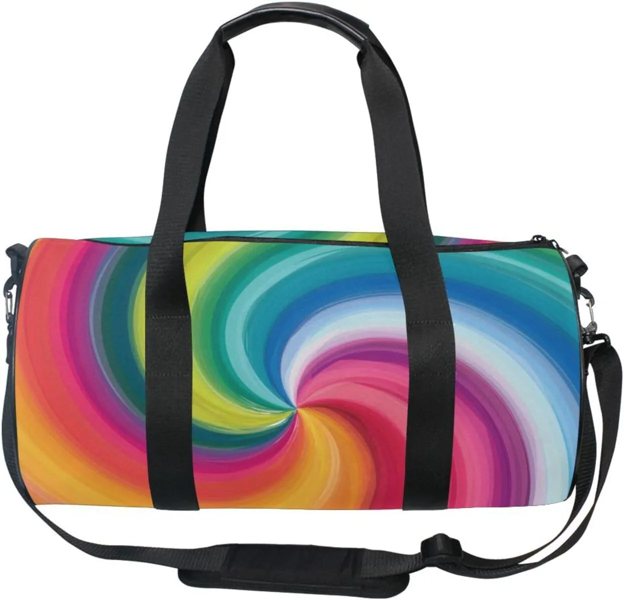 Concentric Rainbow, Spectrum Spirally Lines, Twisting Rotating lines Portable Gym Bag, Travel Bag, Luggage bag, Sports Bag, Toiletry Bag with Handles, Detachable Shoulder Strap 17.6 x 9 x 9 inch