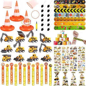 Construction Party Favors Birthday Decorations for Kids Ring Toss Game Mini Vehicles Toys Temporary Tattoos Gift Bags for Pinata Fillers Classroom Rewards