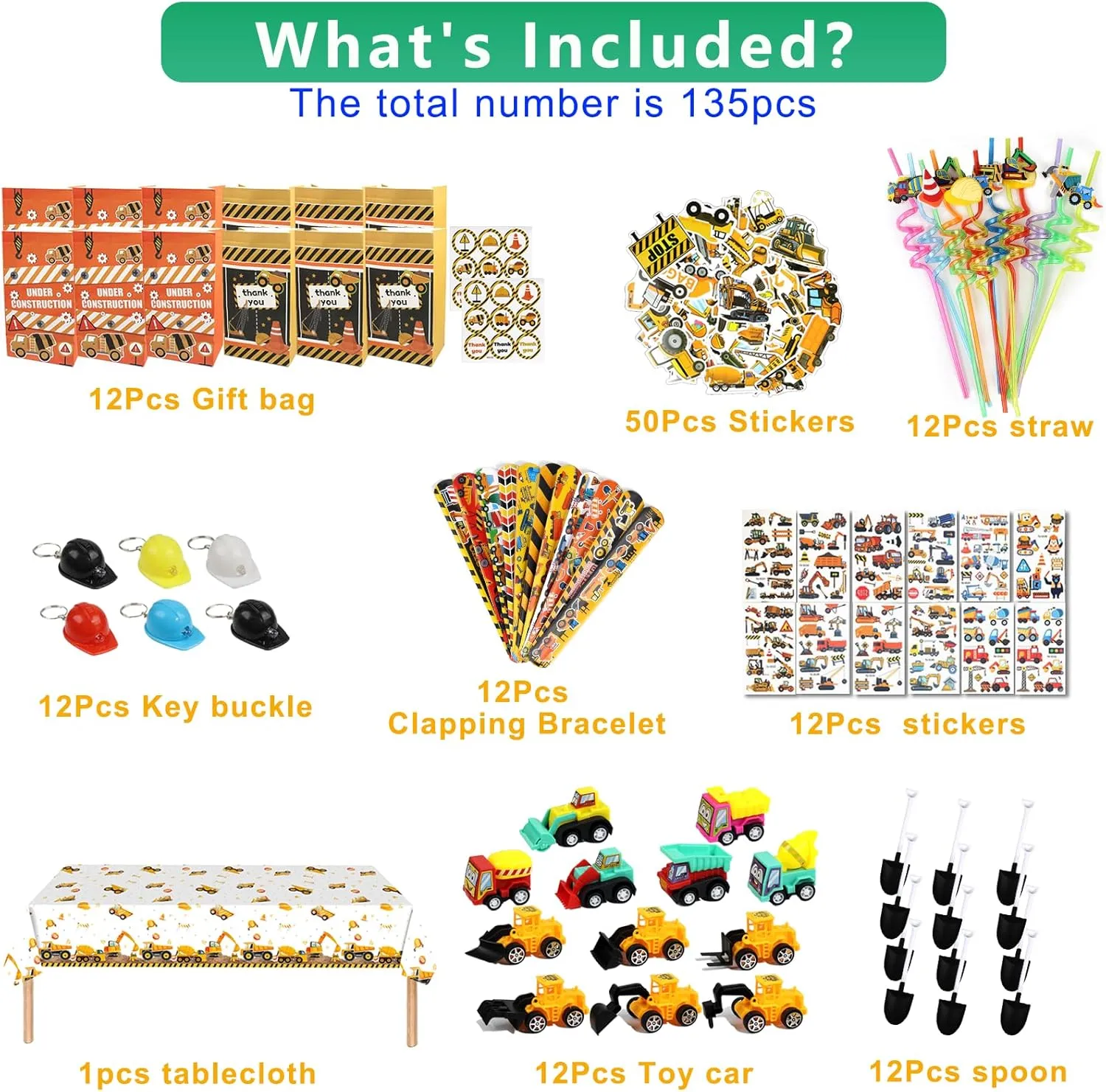 Construction Party Favors – Construction Party Bags Goodie Bag Stuffers Construction Themed Party Supplies for Kids, Birthday Party & Classroom Rewards for Boys and Girls