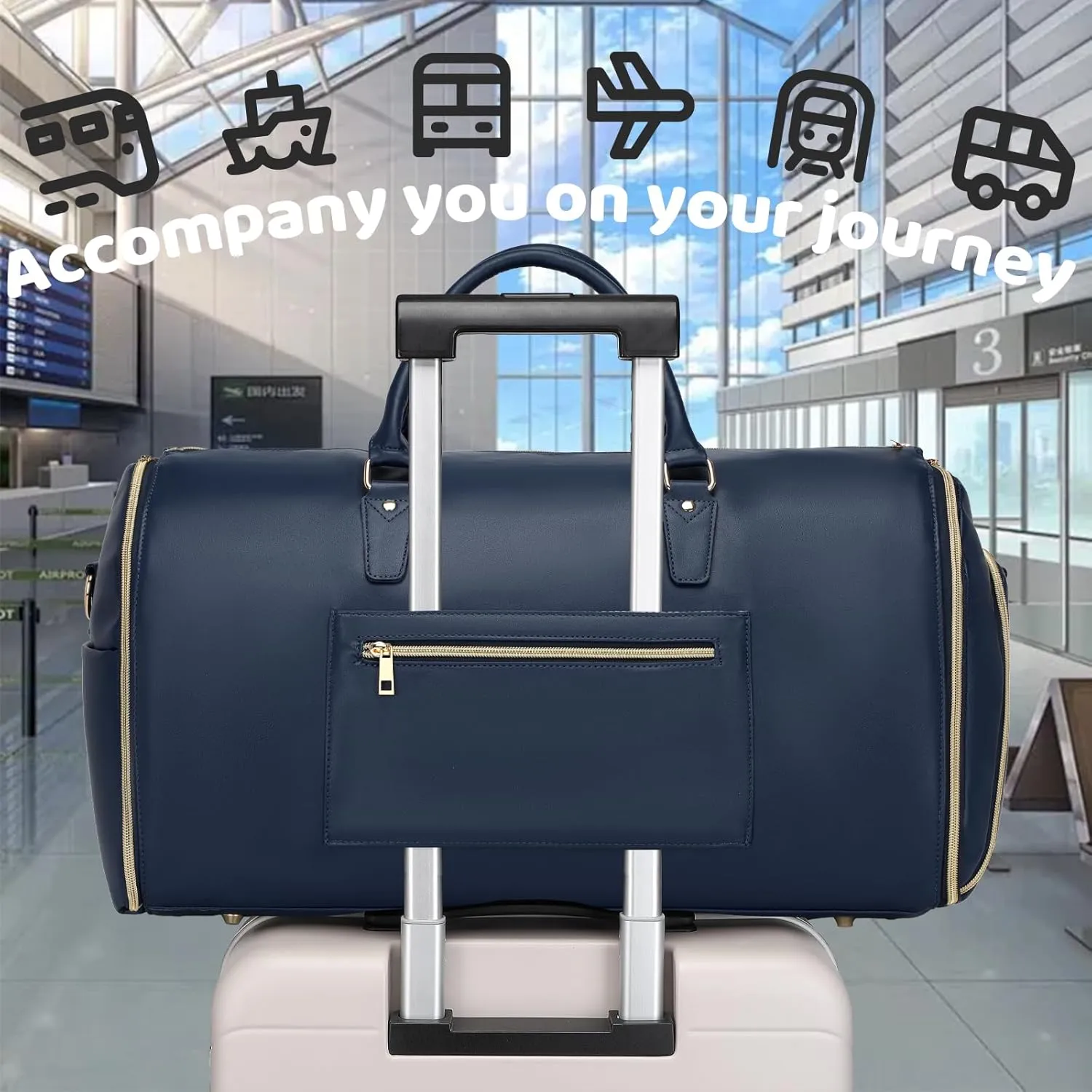 Convertible Carry on Garment Bag，PU Leather Garment Bags for Travel with Shoe Pouch 2 in 1 Hanging Suitcase Suit Ba