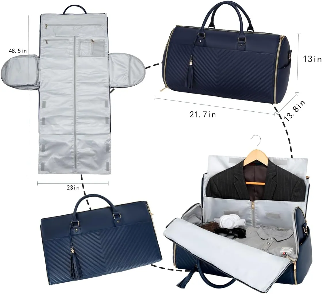 Convertible Carry on Garment Bag，PU Leather Garment Bags for Travel with Shoe Pouch 2 in 1 Hanging Suitcase Suit Ba
