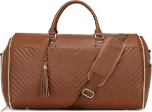 Convertible Carry on Garment Bag，PU Leather Garment Bags for Travel with Shoe Pouch 2 in 1 Hanging Suitcase Suit Ba