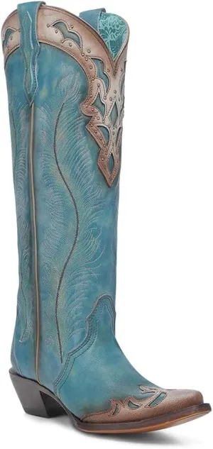 CORRAL LADIE'S AQUA-SAND FEATHERS EMBROIDERY & CRACKLED OVERLAY & STUDS TALL TOP, LEATHER SOLE, COWHIDE LEATHER, WESTERN BOOT, A4766