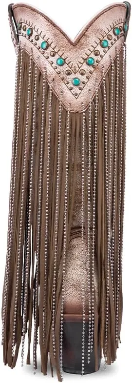 CORRAL LADIE'S BEIGE EMBROIDERY & CRYSTALS EAGLE & LAMB FRINGES, CORRAL LARGE 52.0 X 32.0 X 11.5 SOLE,COWHIDE/LAMB LEATHER, WESTERN BOOT, C4088
