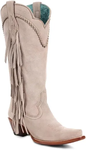 CORRAL LADIE'S BEIGE EMBROIDERY & STUDS & FRINGES, LEATHER SOLE, COWHIDE LEATHER, WESTERN BOOT, B5027