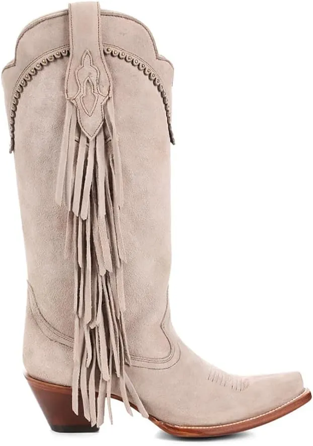 CORRAL LADIE'S BEIGE EMBROIDERY & STUDS & FRINGES, LEATHER SOLE, COWHIDE LEATHER, WESTERN BOOT, B5027