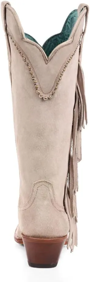 CORRAL LADIE'S BEIGE EMBROIDERY & STUDS & FRINGES, LEATHER SOLE, COWHIDE LEATHER, WESTERN BOOT, B5027