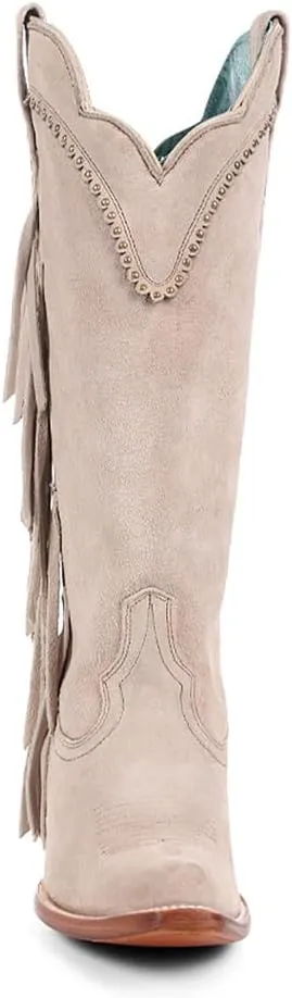 CORRAL LADIE'S BEIGE EMBROIDERY & STUDS & FRINGES, LEATHER SOLE, COWHIDE LEATHER, WESTERN BOOT, B5027