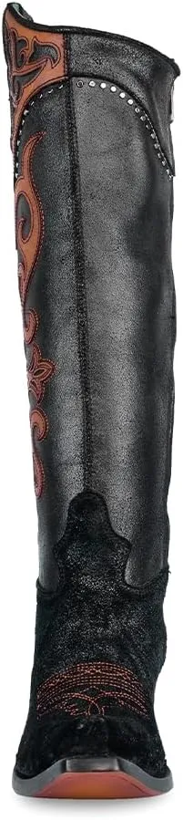 CORRAL LADIE'S BLACK OVERLAY & EMBROIDERY & STUDS TALL TOP, CORRAL LARGE 52.0 X 32.0 X 11.5 SOLE,COWHIDE LEATHER, URBAN BOOT, C4092
