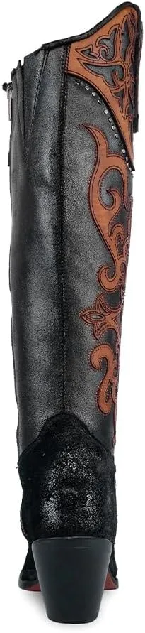 CORRAL LADIE'S BLACK OVERLAY & EMBROIDERY & STUDS TALL TOP, CORRAL LARGE 52.0 X 32.0 X 11.5 SOLE,COWHIDE LEATHER, URBAN BOOT, C4092