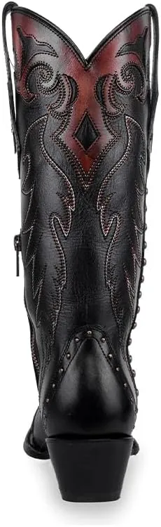 CORRAL LADIE'S BLACK/COGNAC EMBROIDERY & STUDS & SIDE ZIPPER TRIAD, CORRAL 43.8 X 34.8 X 11.0 SOLE,COWHIDE LEATHER, WESTERN BOOT, F1352