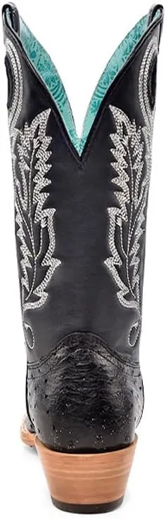 CORRAL LADIE'S BLACK/SILVER OSTRICH EMBROIDERY & CUT OUT SQ. TOE, LEATHER SOLE, OSTRICH LEATHER, WESTERN BOOT, A4560