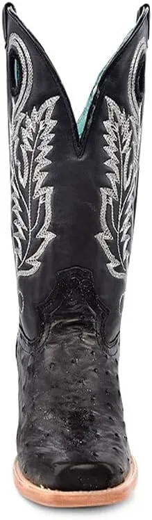 CORRAL LADIE'S BLACK/SILVER OSTRICH EMBROIDERY & CUT OUT SQ. TOE, LEATHER SOLE, OSTRICH LEATHER, WESTERN BOOT, A4560