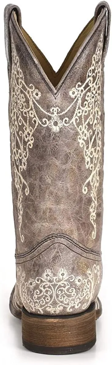 CORRAL LADIE'S BROWN CRATER BONE EMBROIDERY SQ. TOE, LEATHER WITH RUBBER INSERT SOLE, WESTERN A2663
