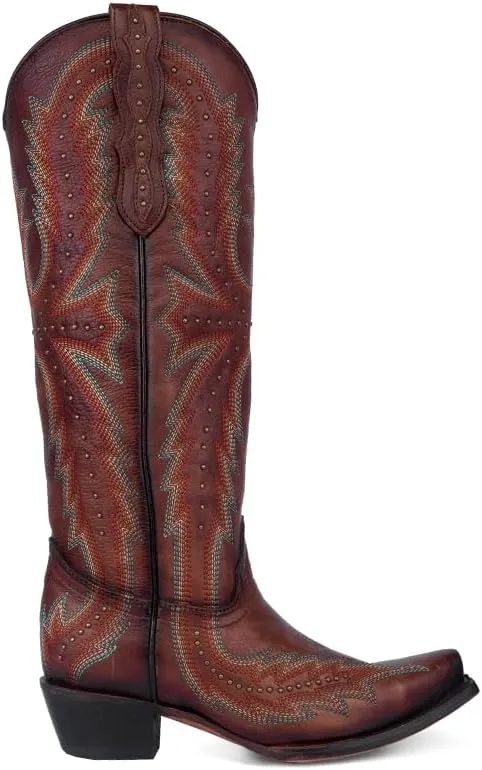 CORRAL LADIE'S BROWN EMBROIDERY & STUDS TALL TOP, CORRAL LARGE 52.0 X 32.0 X 11.5 SOLE,COWHIDE LEATHER, WESTERN BOOT, C4068
