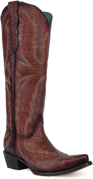 CORRAL LADIE'S BROWN EMBROIDERY & STUDS TALL TOP, CORRAL LARGE 52.0 X 32.0 X 11.5 SOLE,COWHIDE LEATHER, WESTERN BOOT, C4068