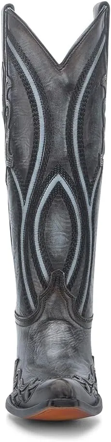 CORRAL LADIE'S BROWN/BLUE OVERLAY & EMBROIDERY TALL TOP, LEATHER SOLE, COWHIDE LEATHER, WESTERN BOOT, A4699