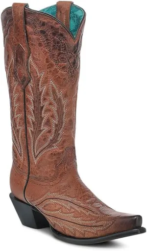 CORRAL LADIE'S COGNAC EMBROIDERY, LEATHER SOLE, COWHIDE LEATHER, WESTERN BOOT, Z5346