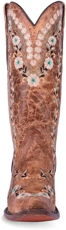CORRAL LADIE'S COGNAC FLOWERED EMBROIDERY GLOW COLLECTION, CORRAL 43.8 X 34.8 X 11.0 SOLE,COWHIDE LEATHER, WESTERN BOOT, A4439