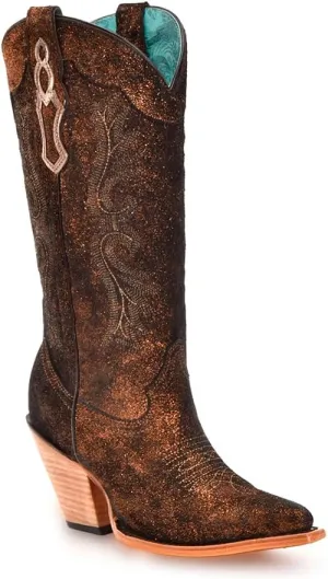 CORRAL LADIE'S COPPER-BLACK METALLIZED LEATHER & EMBROIDERY POINTED TOE, LEATHER SOLE, COWHIDE LEATHER, URBAN BOOTS, Z5240
