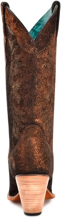 CORRAL LADIE'S COPPER-BLACK METALLIZED LEATHER & EMBROIDERY POINTED TOE, LEATHER SOLE, COWHIDE LEATHER, URBAN BOOTS, Z5240