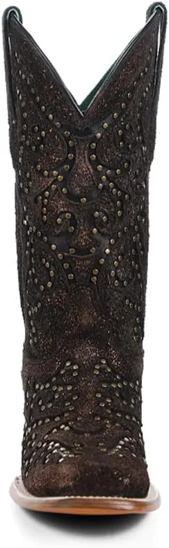 CORRAL LADIE'S COPPER/BLACK LASER & EMBROIDERY & STUDS SQ. TOE, LEATHER SOLE, COWHIDE LEATHER, WESTERN BOOT, Z5261