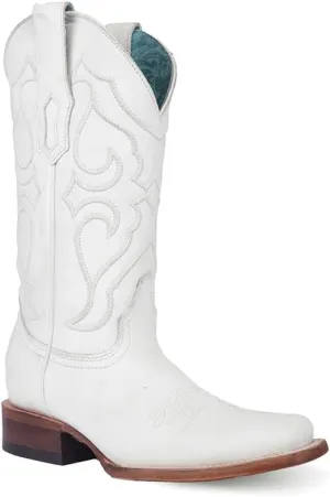 CORRAL LADIE'S FULL WHITE EMBROIDERY SQ. TOE, CORRAL 43.8 X 34.8 X 11.0 SOLE,COWHIDE LEATHER, WESTERN BOOT, Z5183